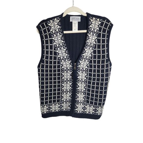 VTG Jantzen Womens Nordic sweater vest half zip sz XL Grandma, Grandpa, Holiday - Picture 1 of 7
